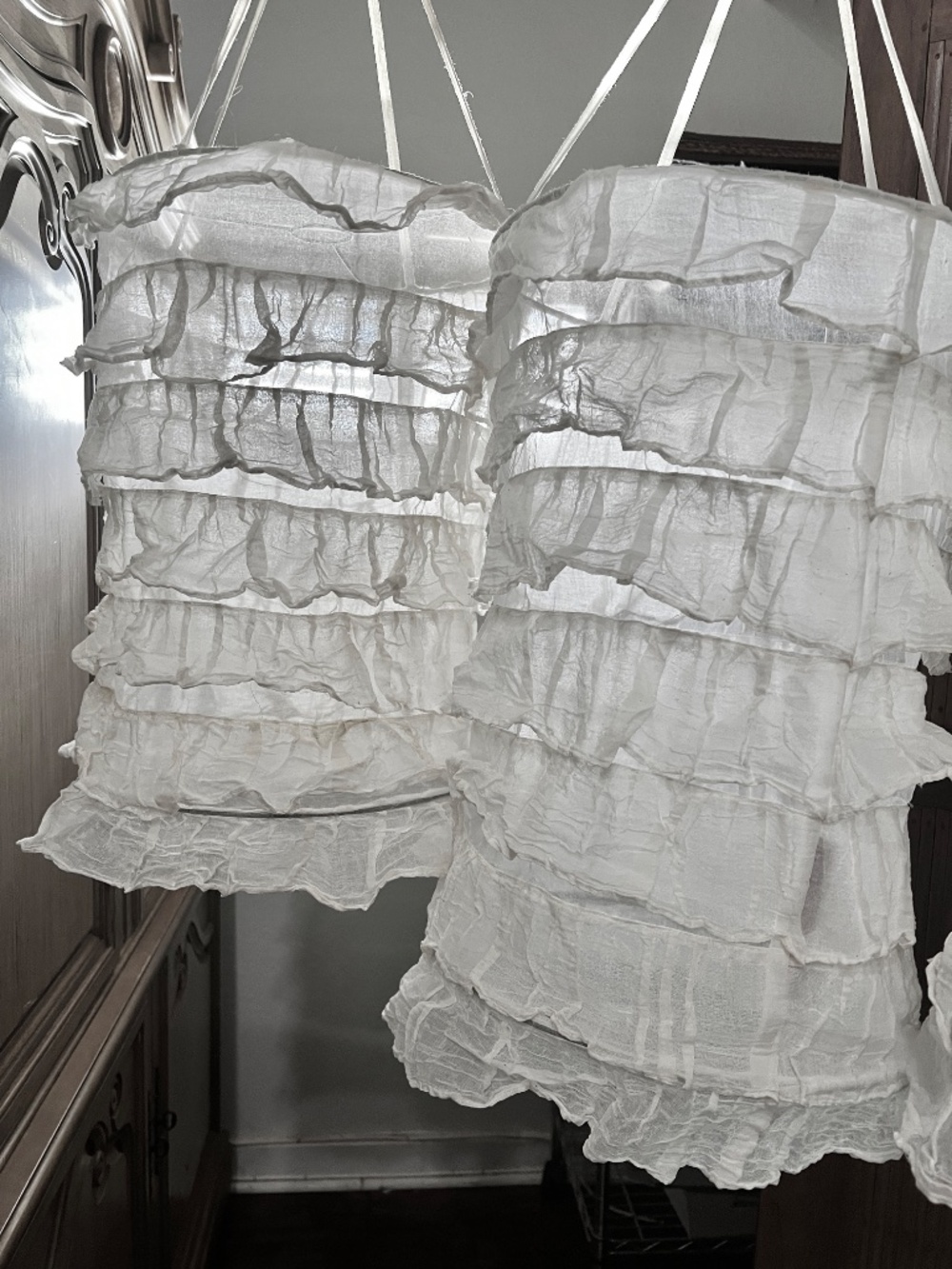 Three Unique Very Large Cotton Fluttery Hanging Lamp/Lanterns w/long cords